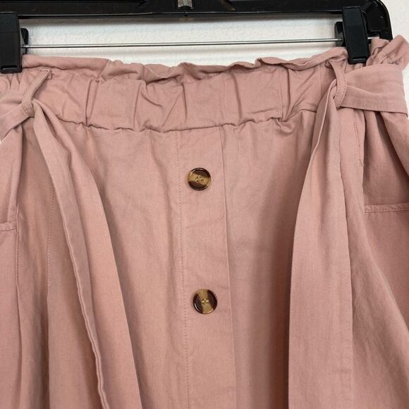 Sadie & Love Belted A-line cotton skirt w/ elastic paper bag waist & pockets - Picture 5 of 9